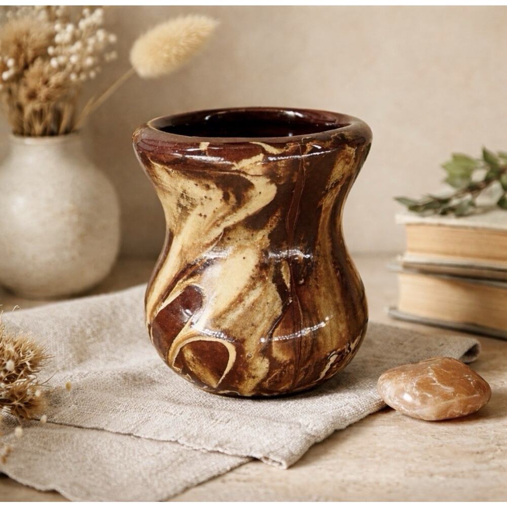 Vintage Clays in Calico Montana Studio Pottery Vase Brown Cream Swirl Glaze MCM